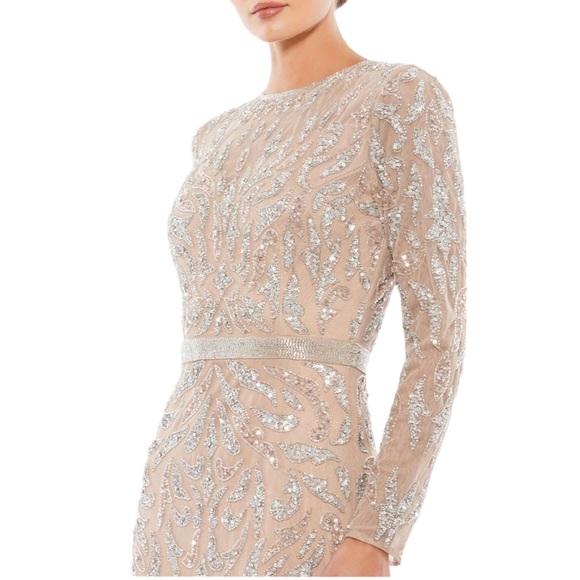 Mac Duggal Beaded Long Sleeve evening gown 5124 Mocha size 14 - Picture 3 of 11